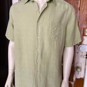 TASSO ELBA Island Green Silk/Linen Button Down Shirt sz L